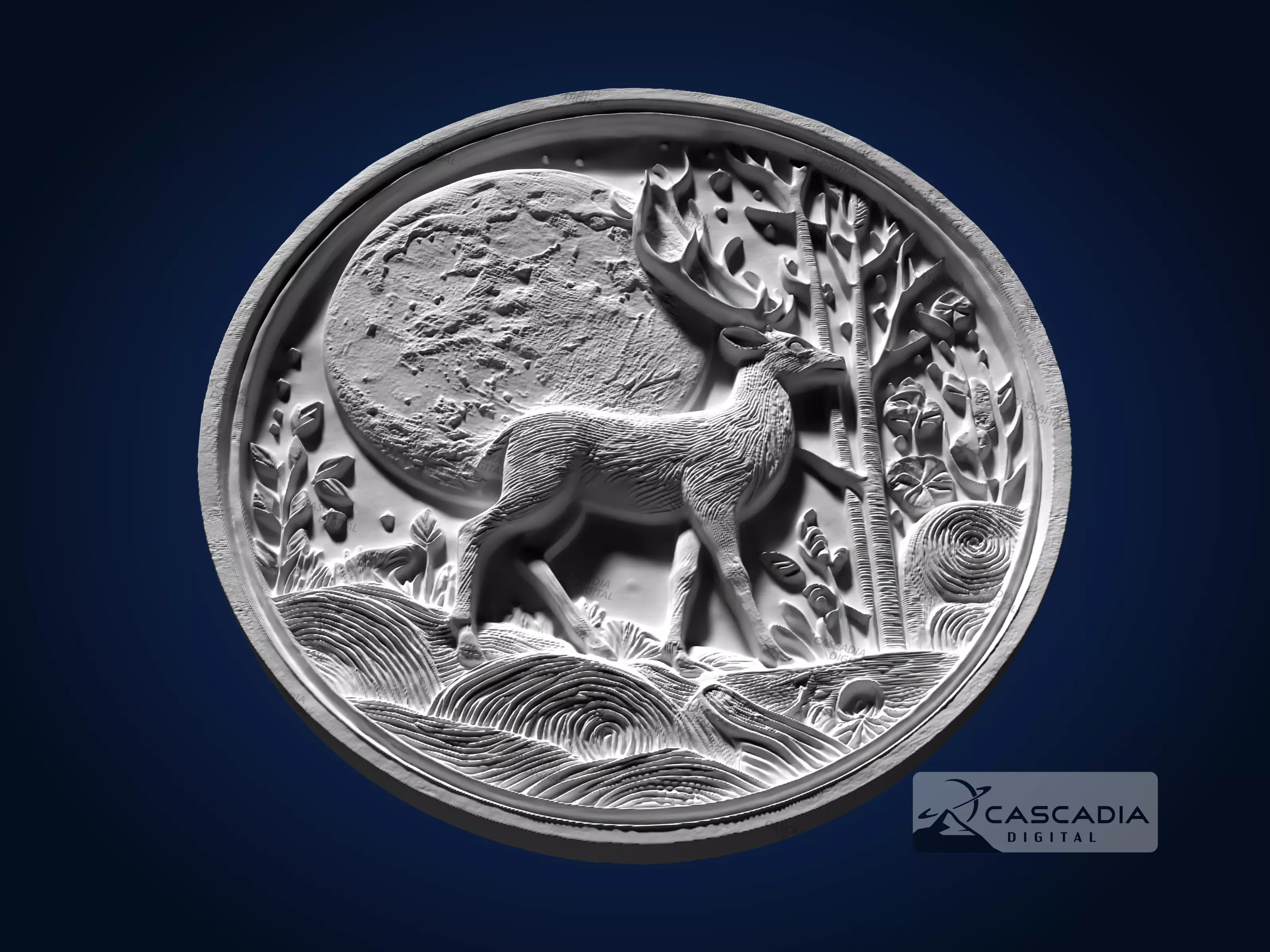Deer Moon Round - CNC Router Carving Casting buck doe coin 3D print model_2