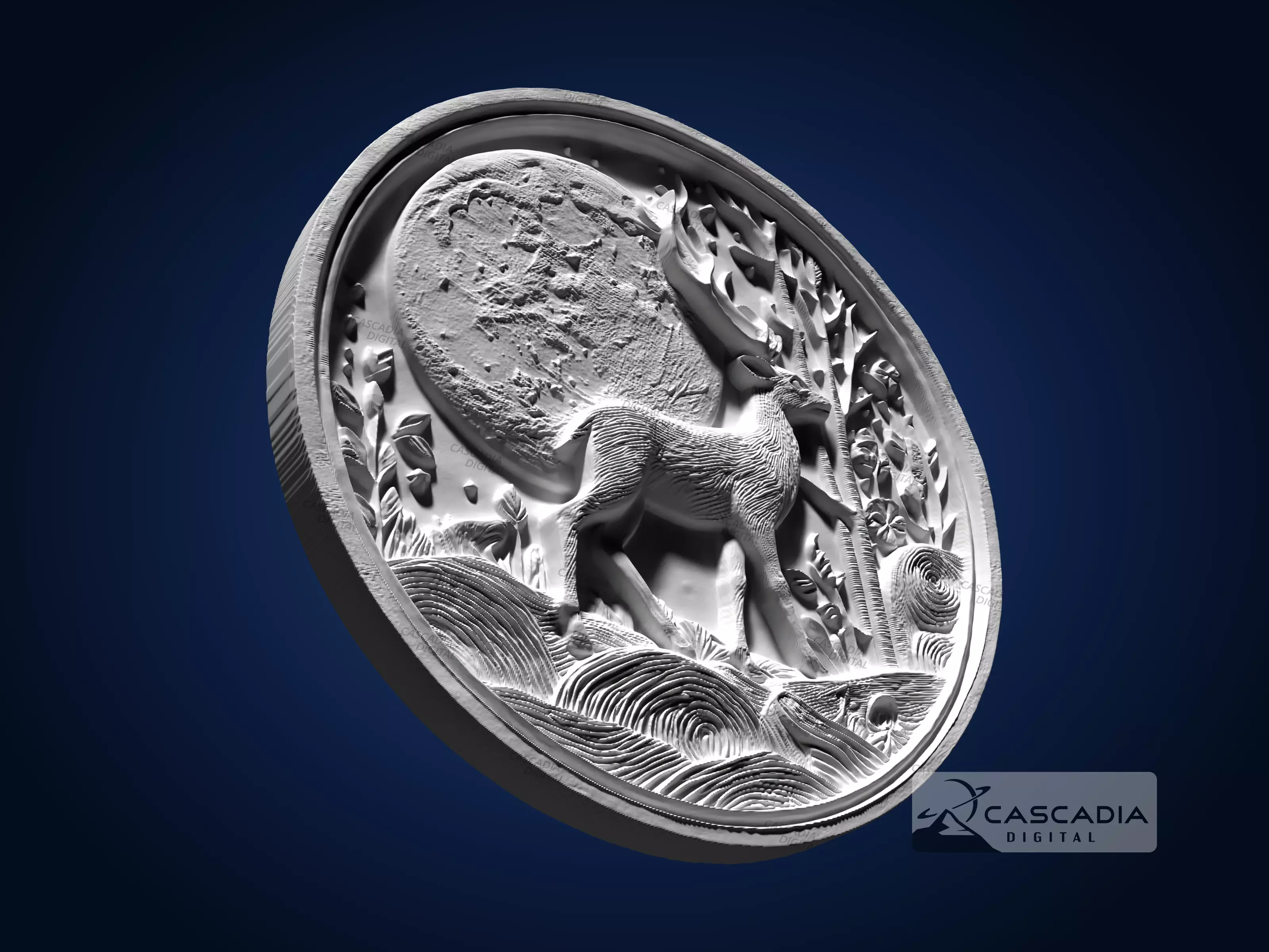 Deer Moon Round - CNC Router Carving Casting buck doe coin 3D print model_3