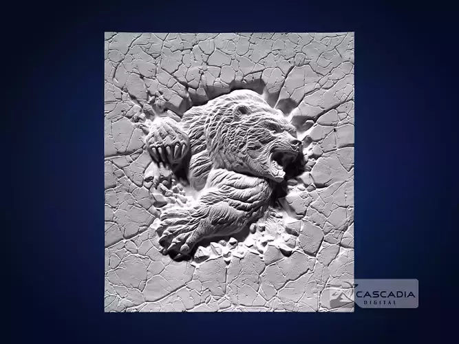 Bear Breaking through Rock CNC Router Carving Casting Relief 3D print model