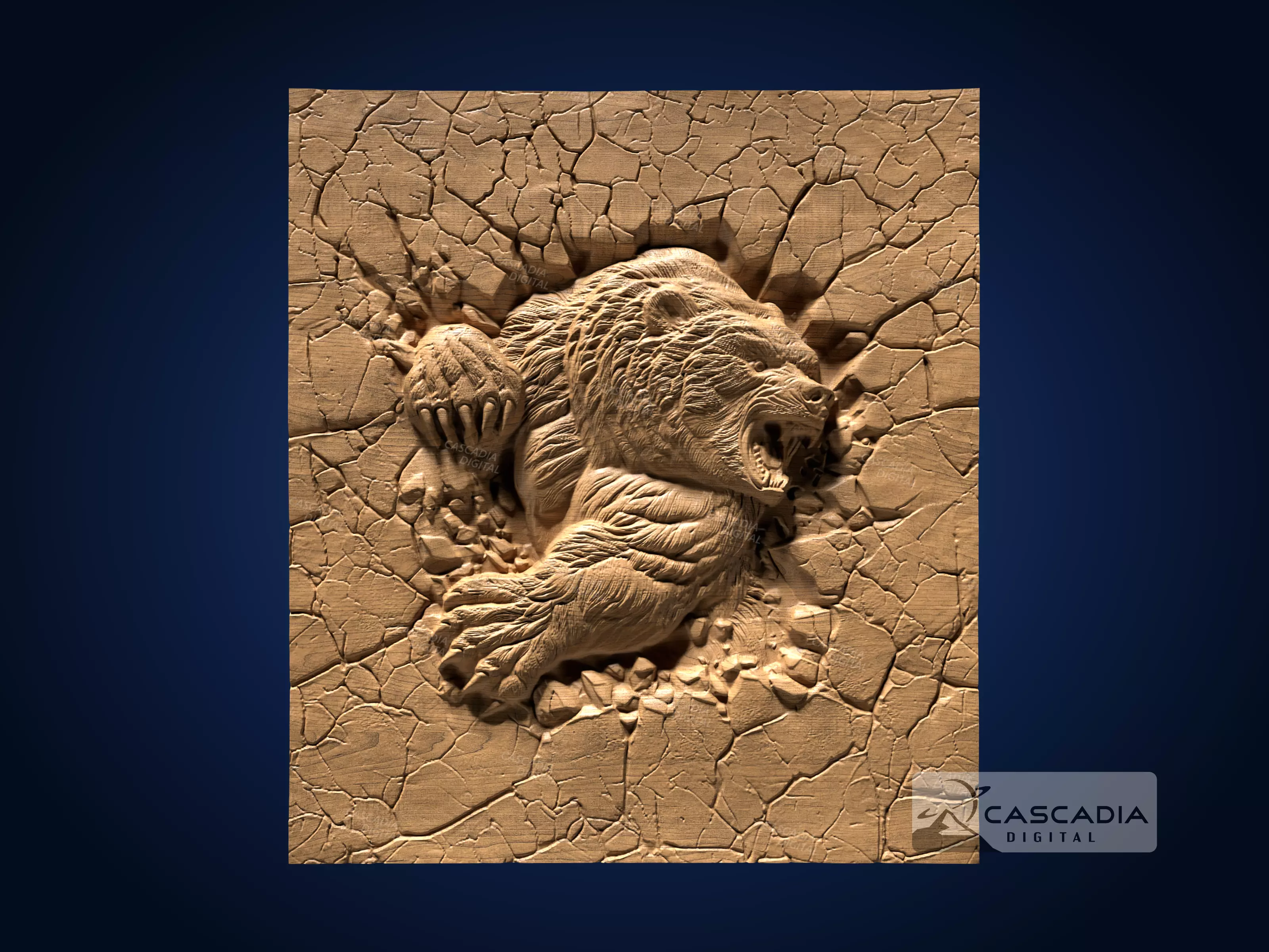 Bear Breaking through Rock - CNC Router Carving Casting 3D print model_0