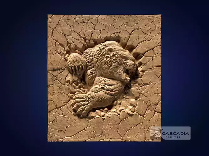 Bear Breaking through Rock - CNC Router Carving Casting