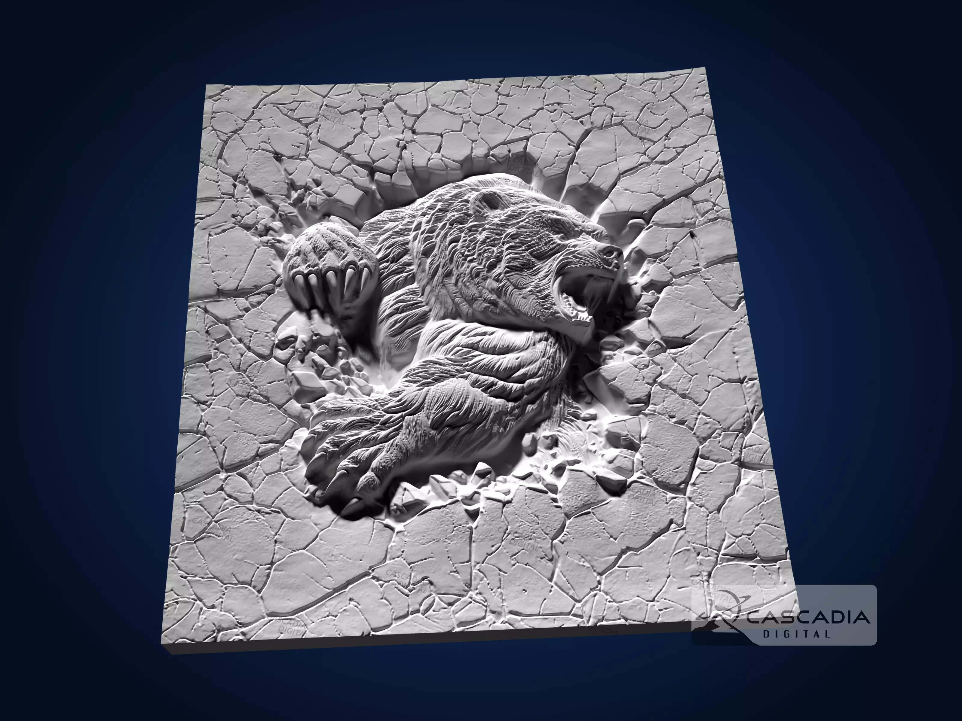 Bear Breaking through Rock - CNC Router Carving Casting 3D print model_2