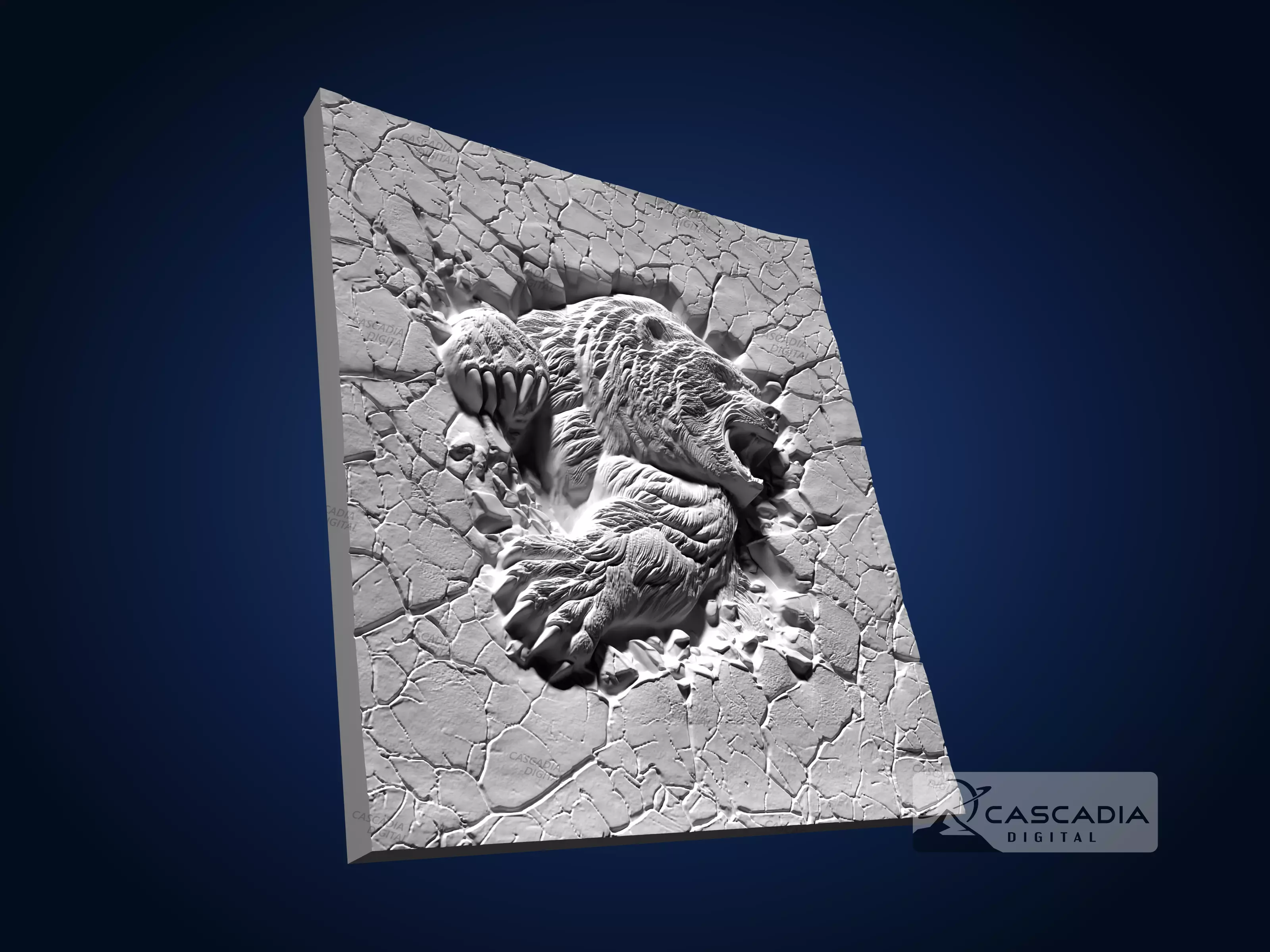 Bear Breaking through Rock - CNC Router Carving Casting 3D print model_3