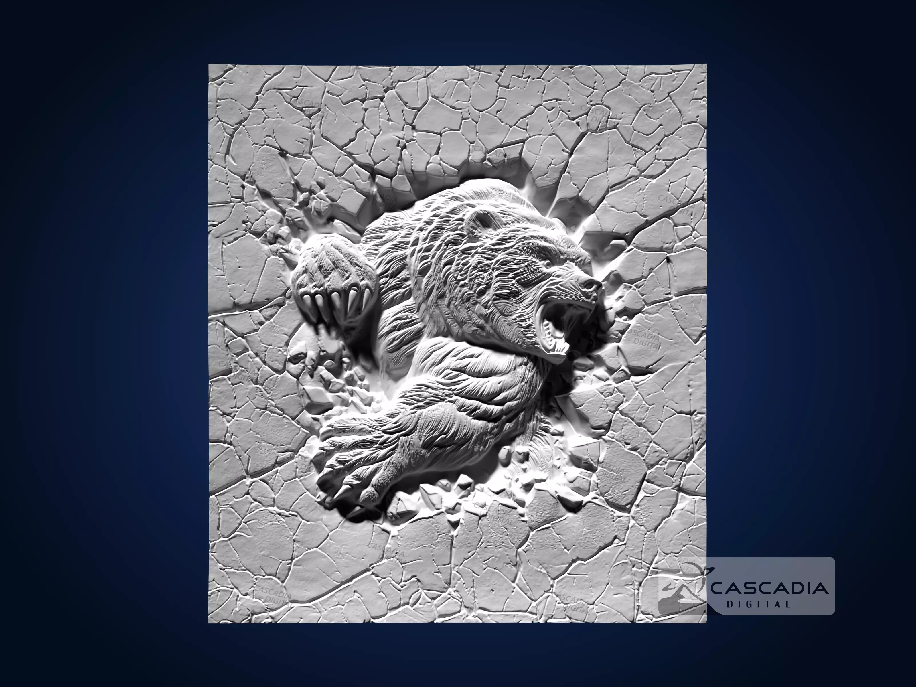 Bear Breaking through Rock - CNC Router Carving Casting 3D print model_1