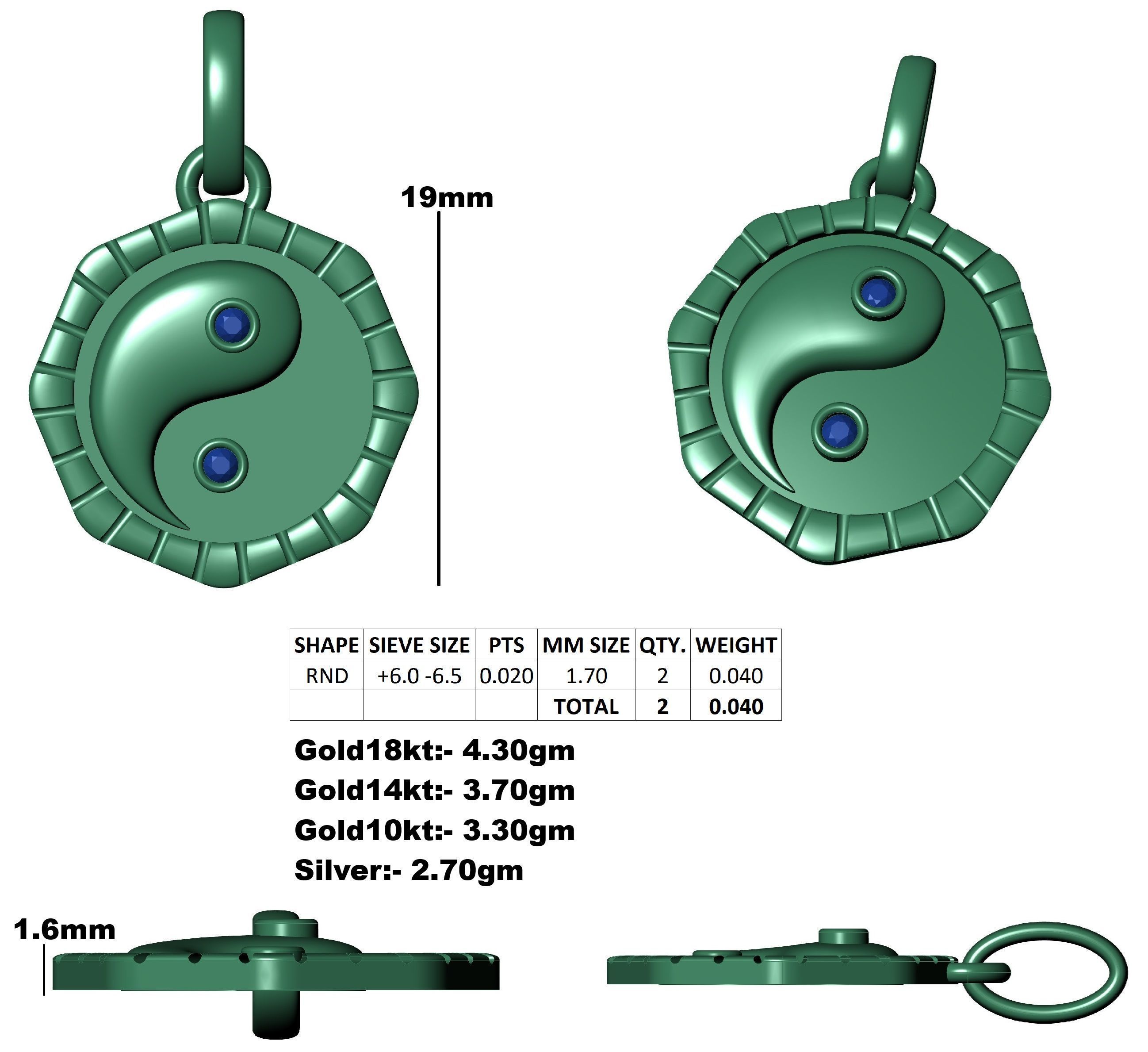 Small Charm Necklace Diamond Pendant 3D print model_3