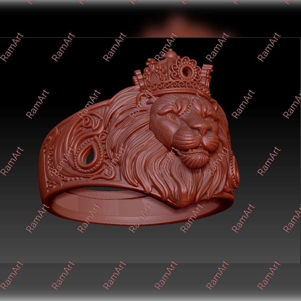 Lion ring lion face ring 3D model 3D print model_10