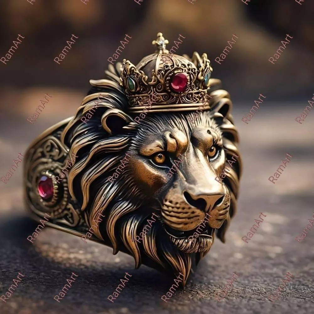 Lion ring lion face ring 3D model 3D print model_0