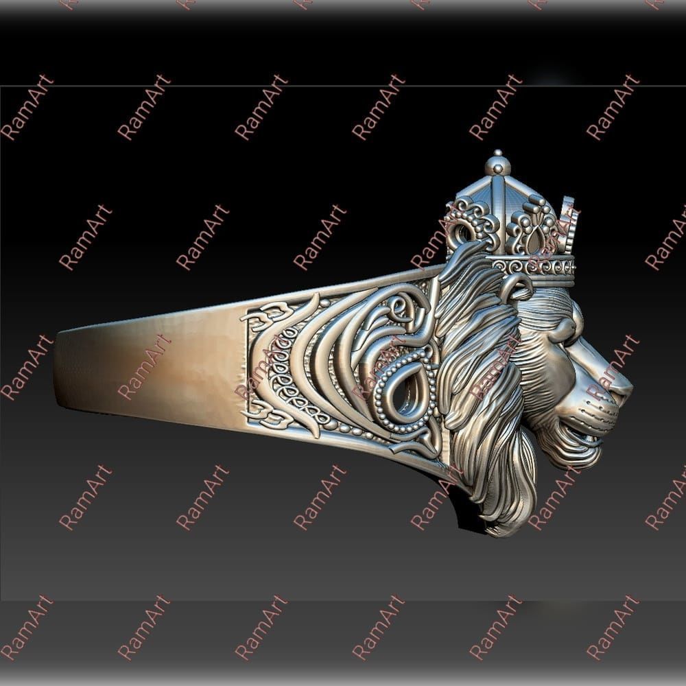 Lion ring lion face ring 3D model 3D print model_3