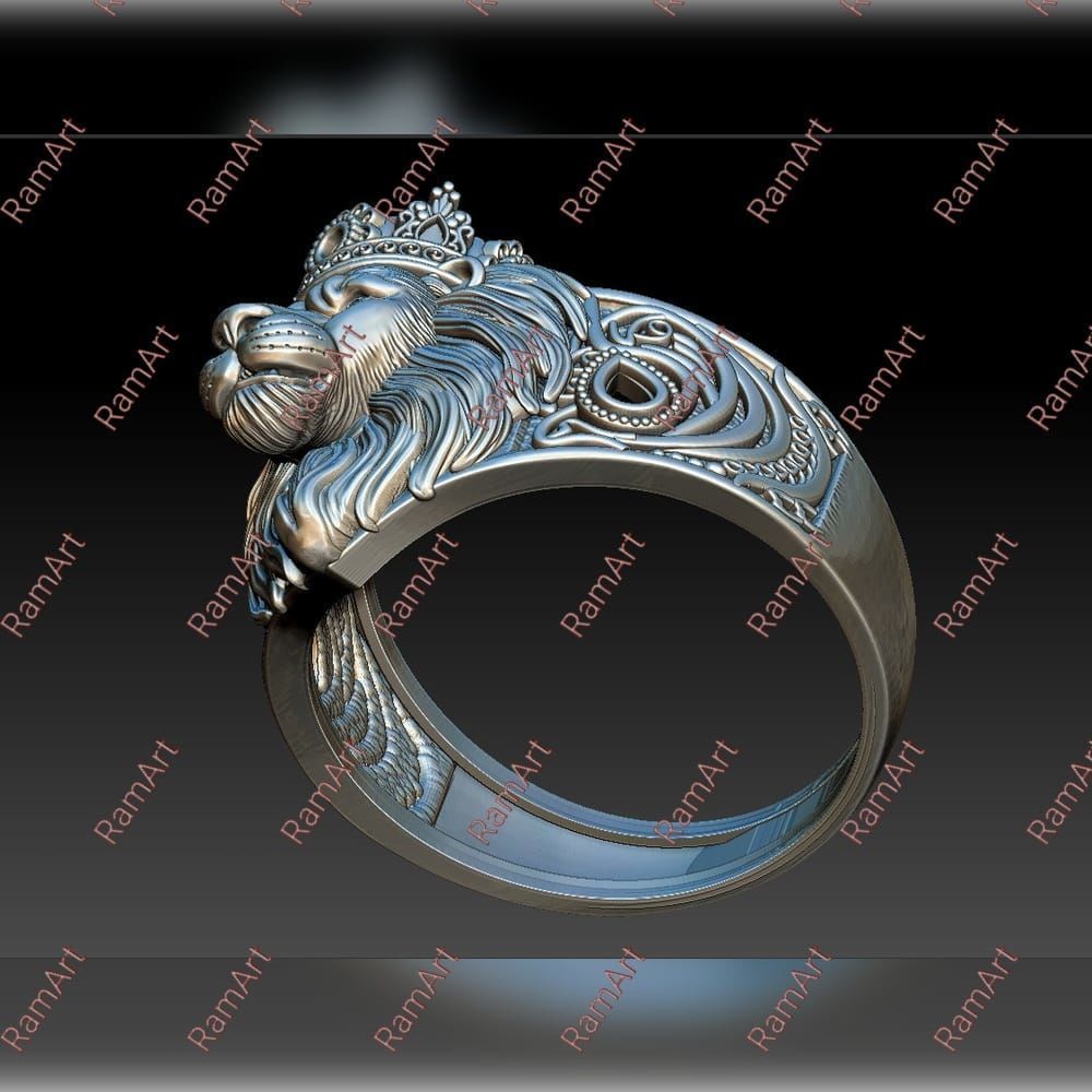 Lion ring lion face ring 3D model 3D print model_9