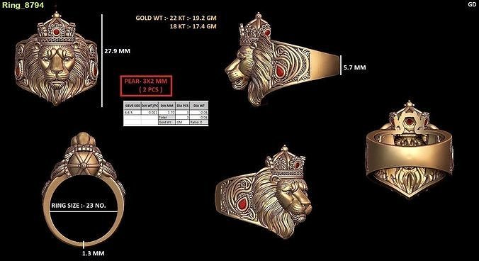 Lion ring lion face ring 3D model 3D print model