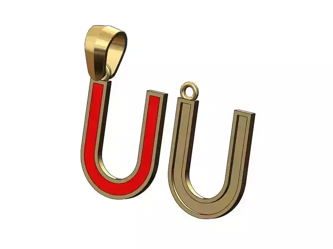 U letter initial enamel stepped pendant charm bail