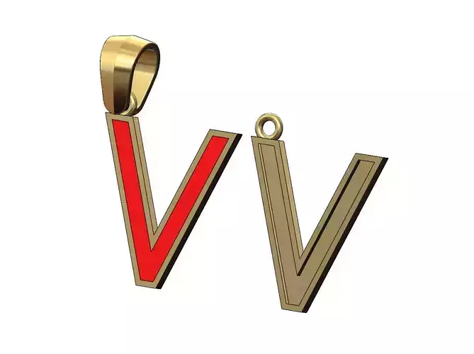 V letter initial enamel stepped pendant charm bail