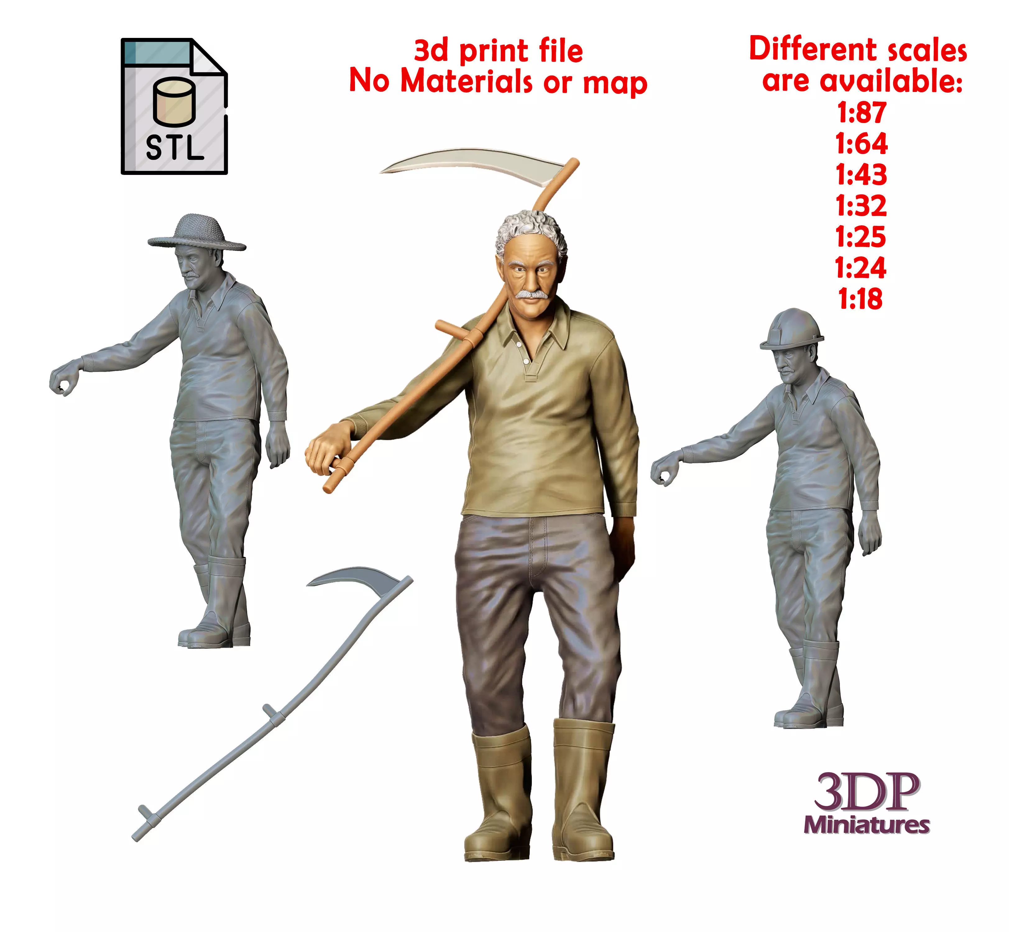 N1 Farmers Man with Scythe 3D print model_0