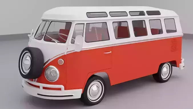 A red 1965 Volkswagen Samba T1 3D model