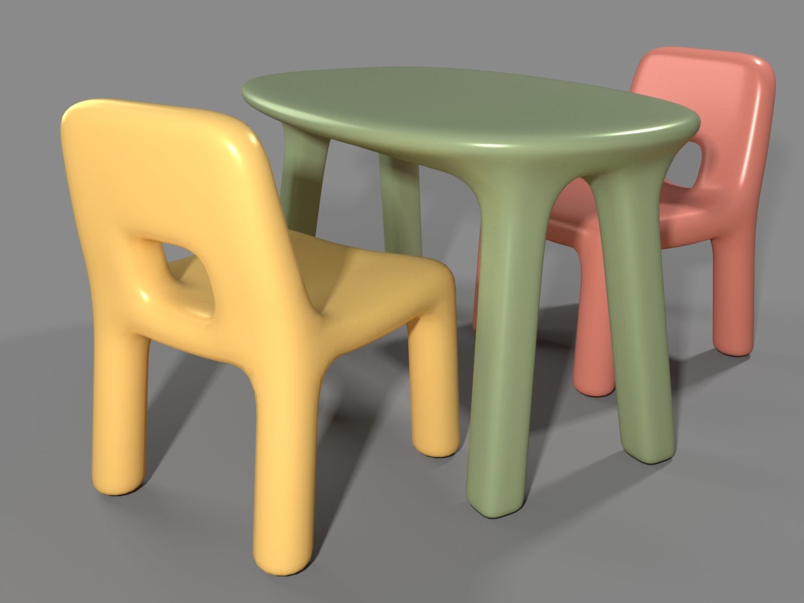 Plastic Table and Chairs for Children 3D model_4