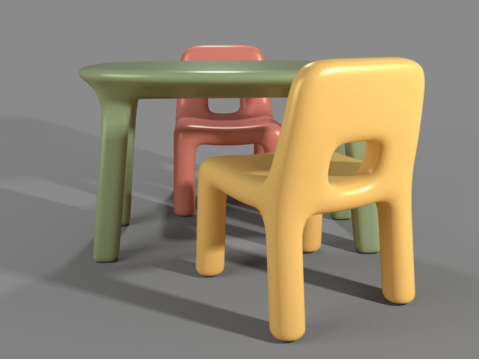 Plastic Table and Chairs for Children 3D model_2