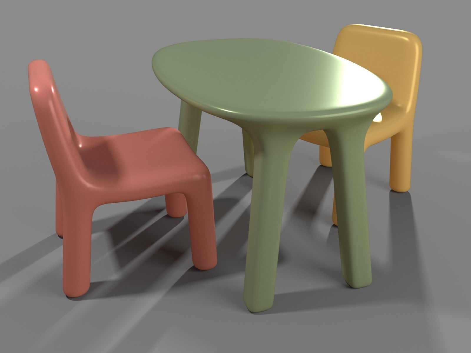 Plastic Table and Chairs for Children 3D model_6