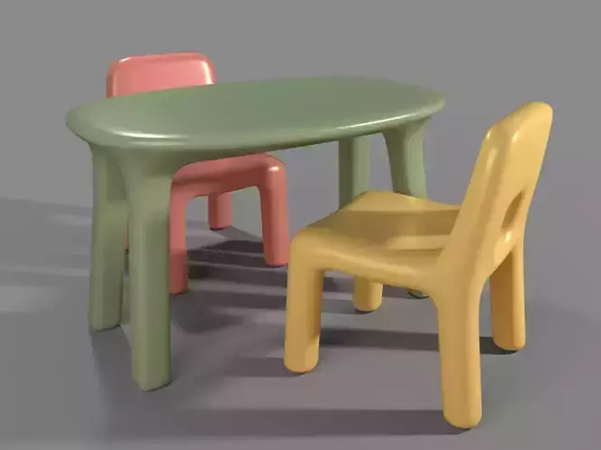 Plastic Table and Chairs for Children 3D model