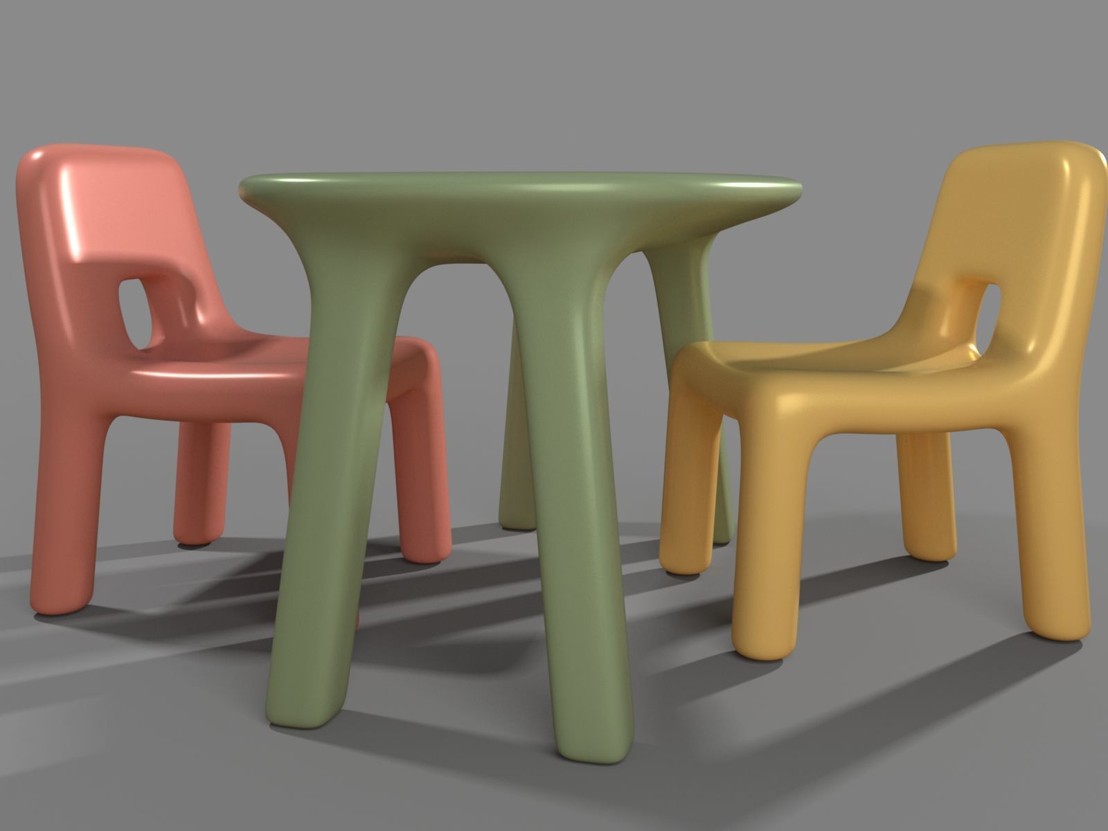 Plastic Table and Chairs for Children 3D model_8