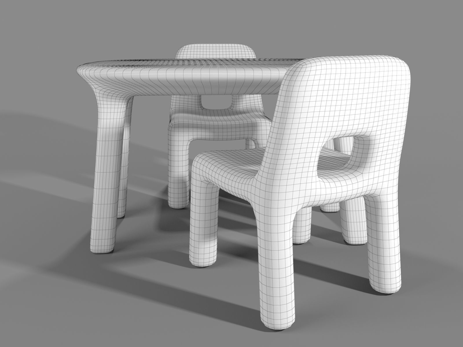 Plastic Table and Chairs for Children 3D model_3