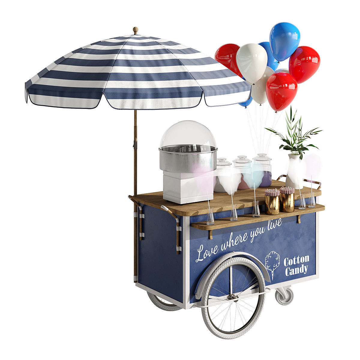 Cotton candy cart 3D model_2