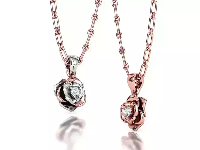 Flower Petals Pendant 3mm gem Nature Necklace Two-tone 3D print model