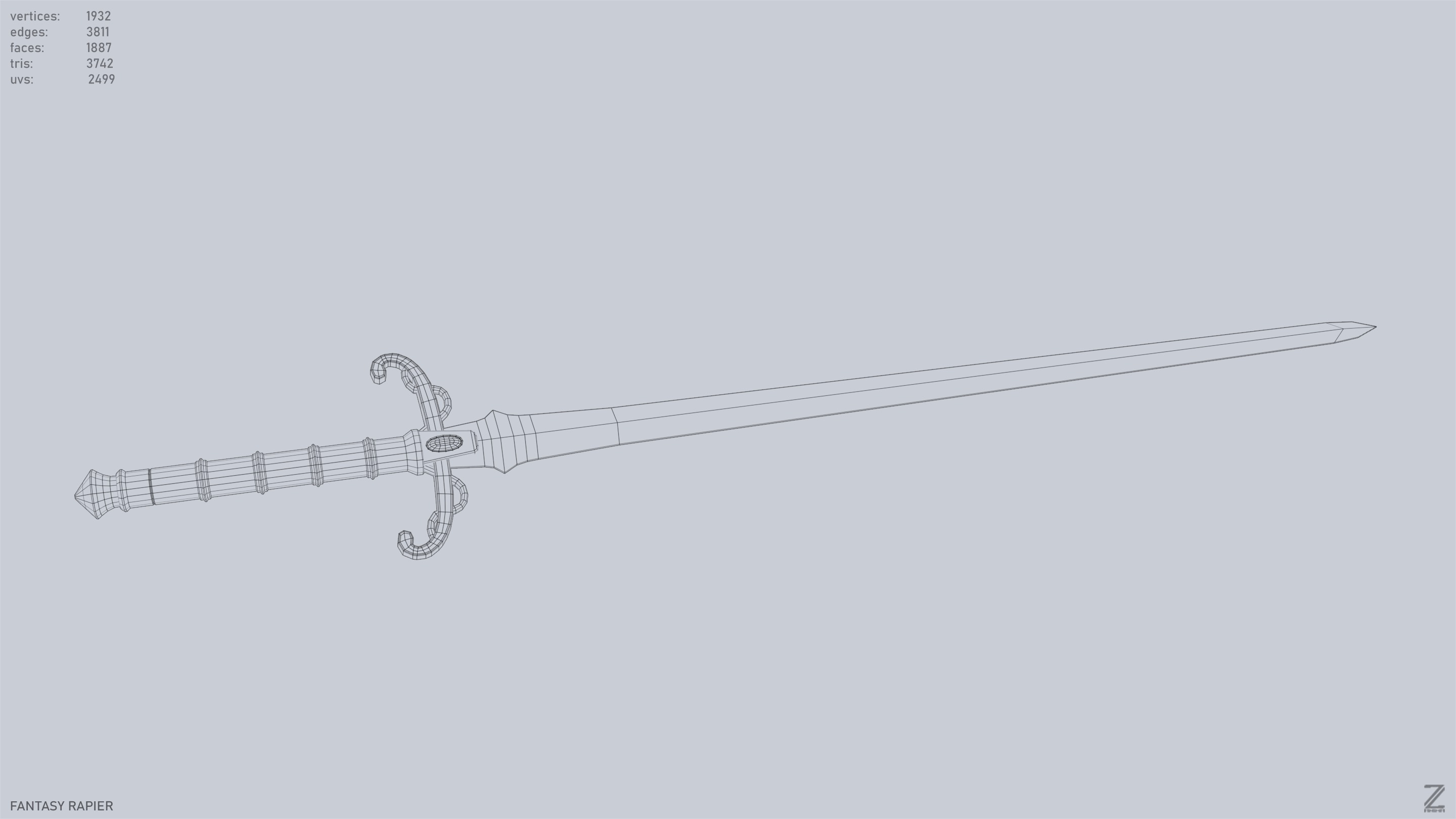 Fantasy rapier Low-poly 3D model_14