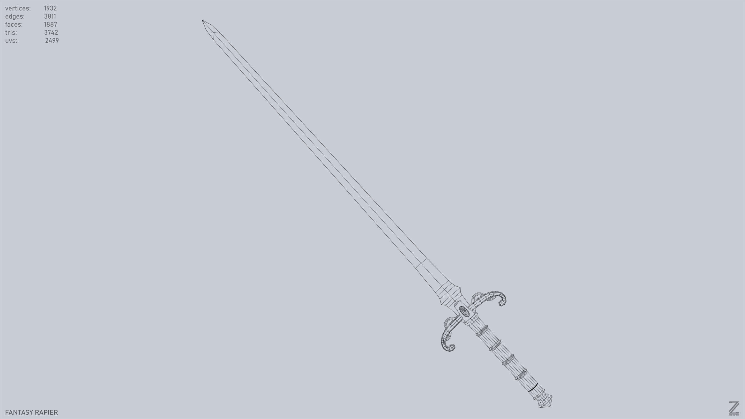 Fantasy rapier Low-poly 3D model_10