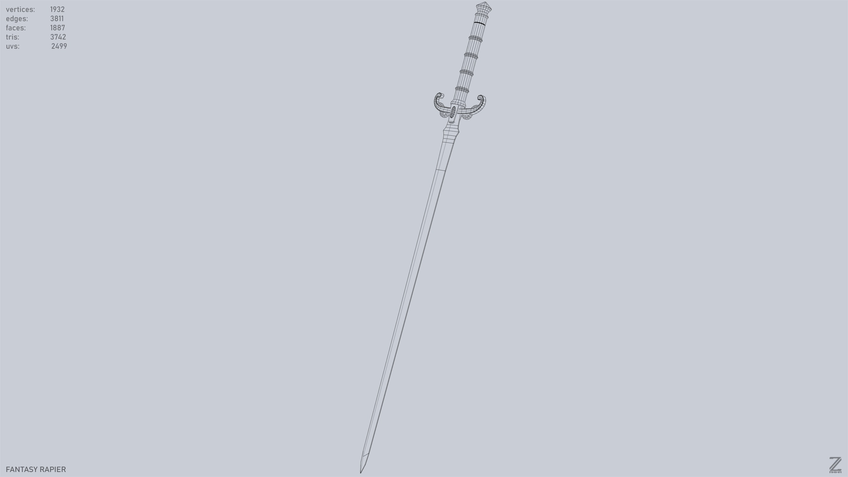 Fantasy rapier Low-poly 3D model_12