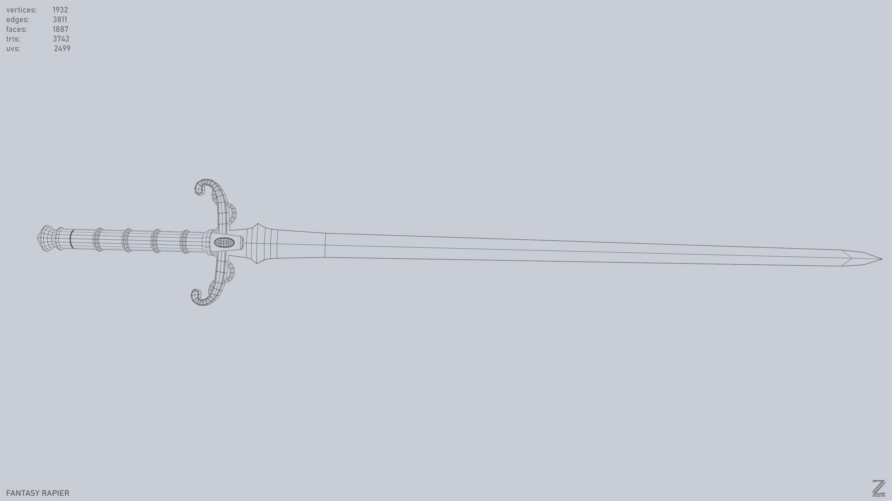 Fantasy rapier Low-poly 3D model_11