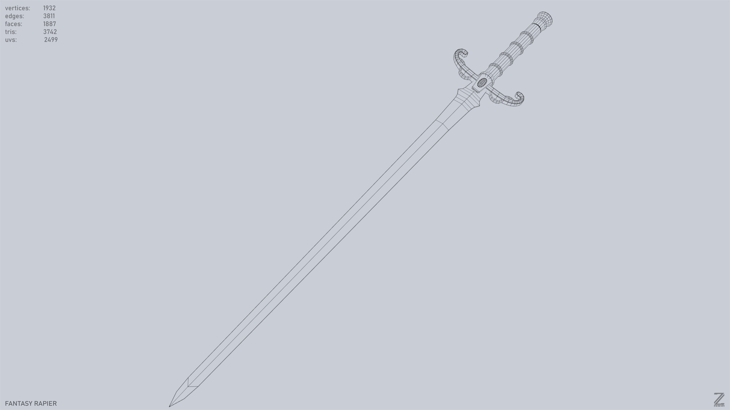 Fantasy rapier Low-poly 3D model_15