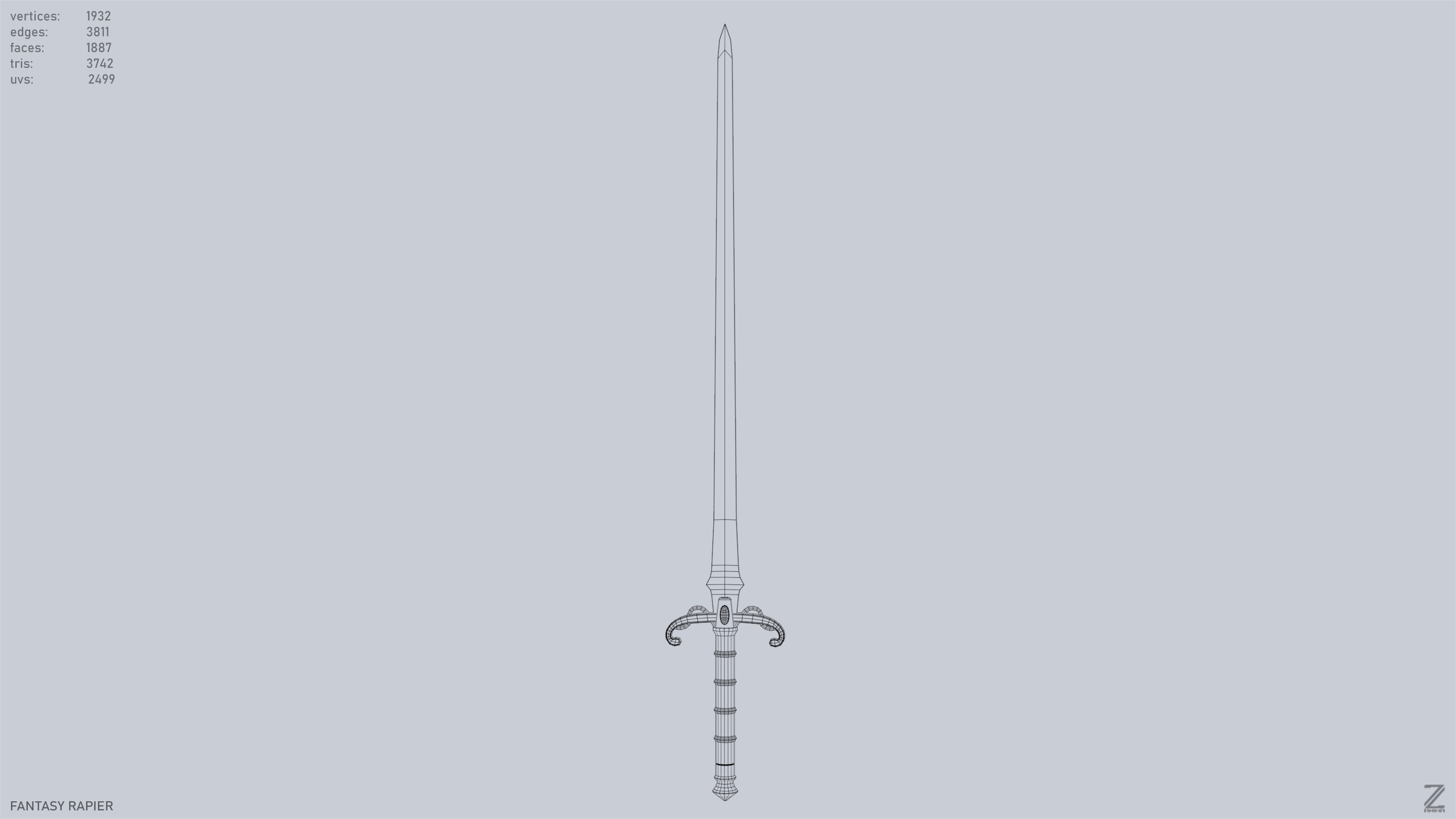 Fantasy rapier Low-poly 3D model_9