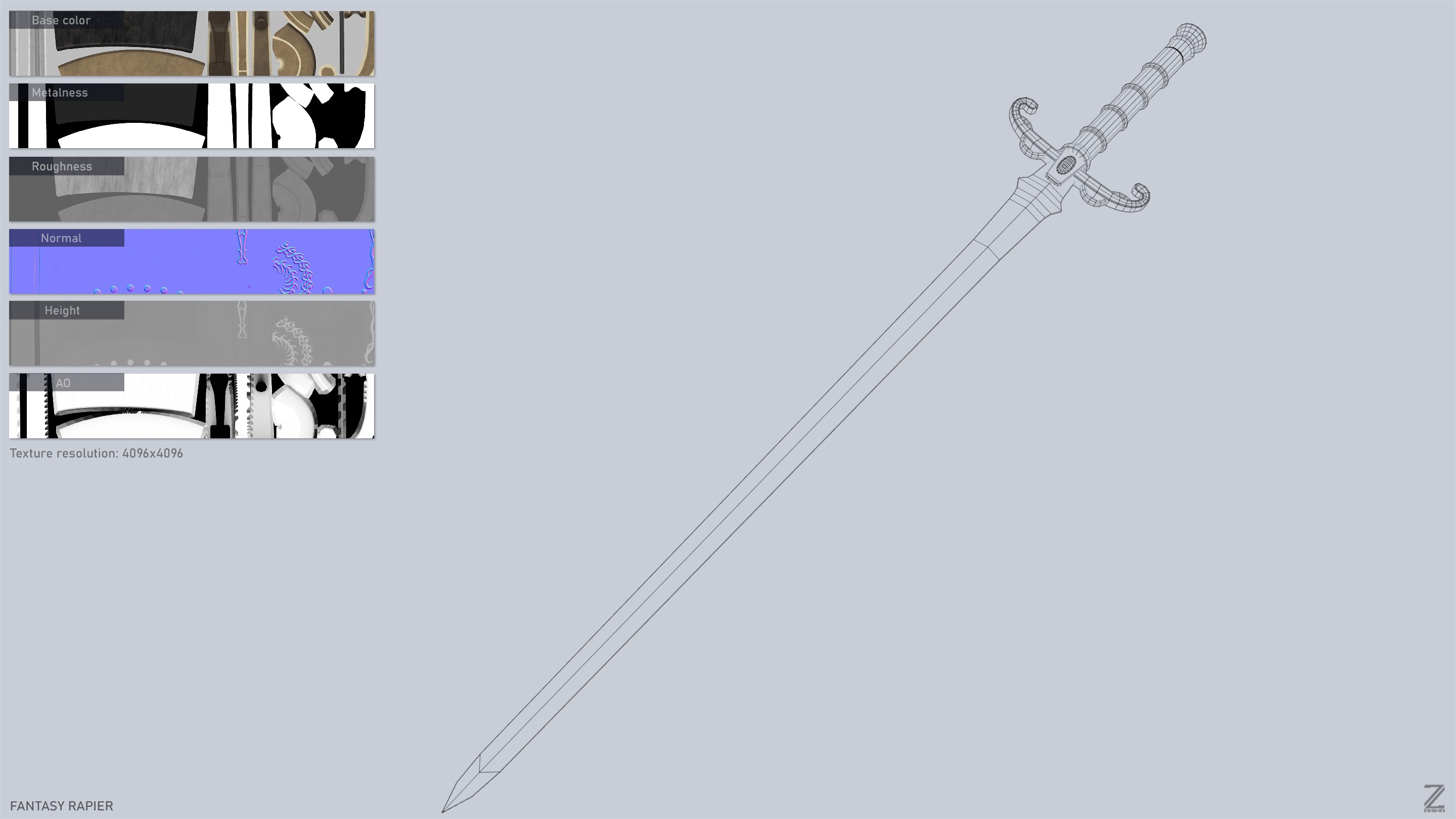 Fantasy rapier Low-poly 3D model_3