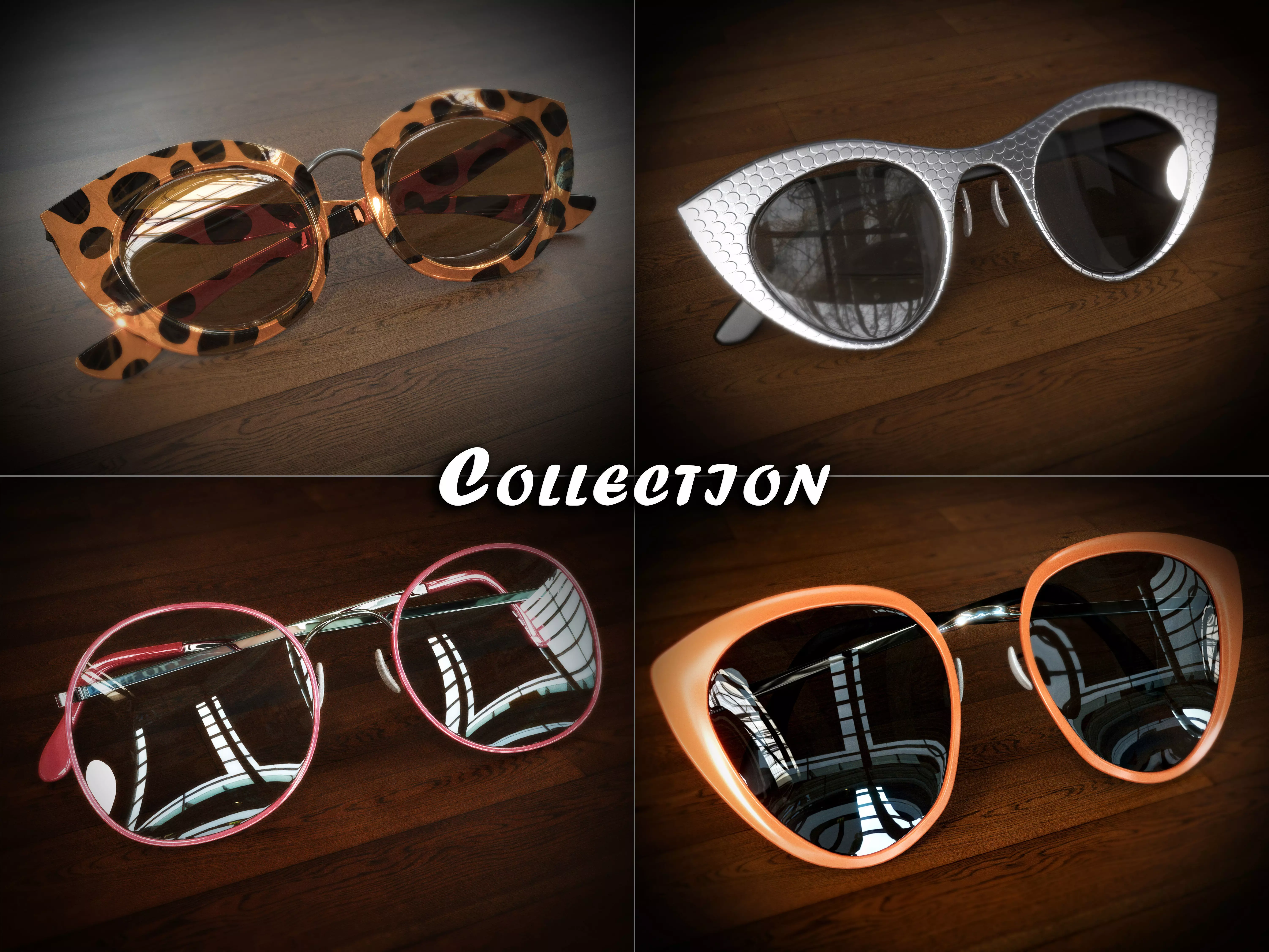 Collection of Womens Glasses Low-poly 3D model_0