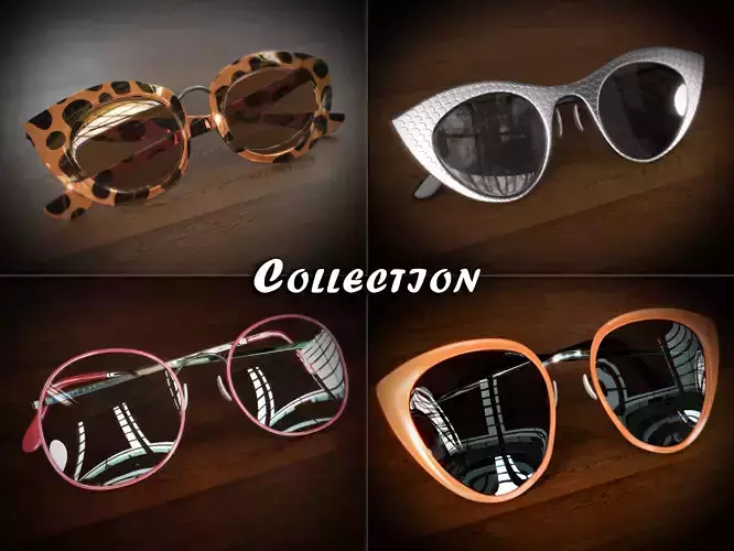 Collection of Womens Glasses Low-poly 3D model