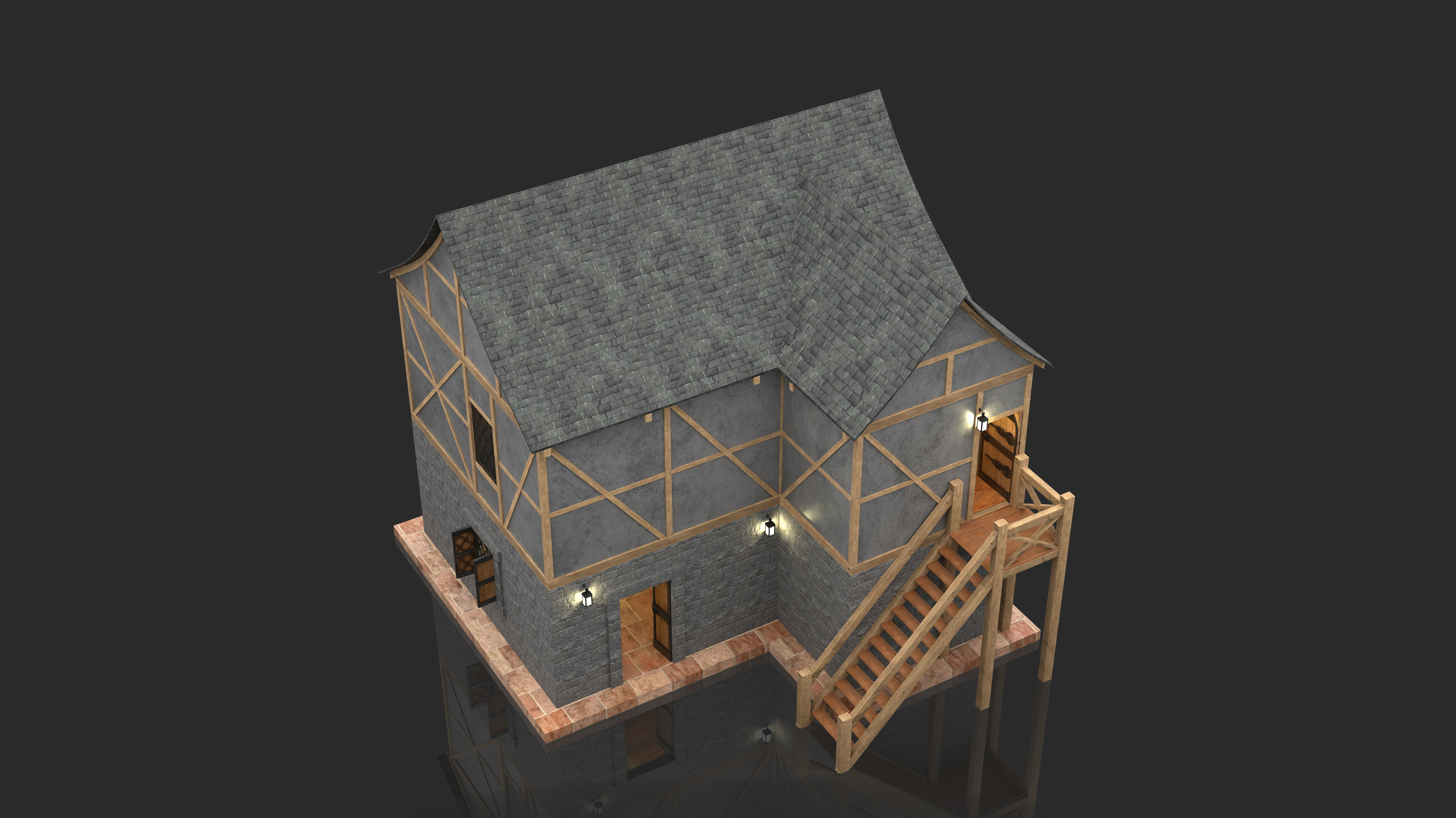 Medieval Fantasy House Low-poly 3D model_6