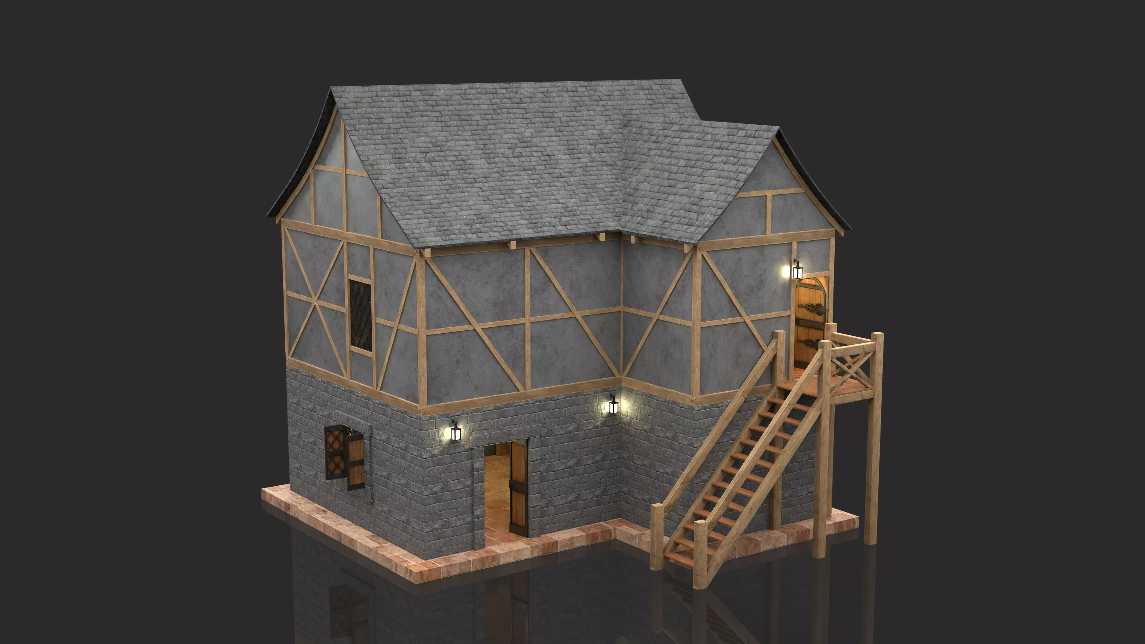 Medieval Fantasy House Low-poly 3D model_0