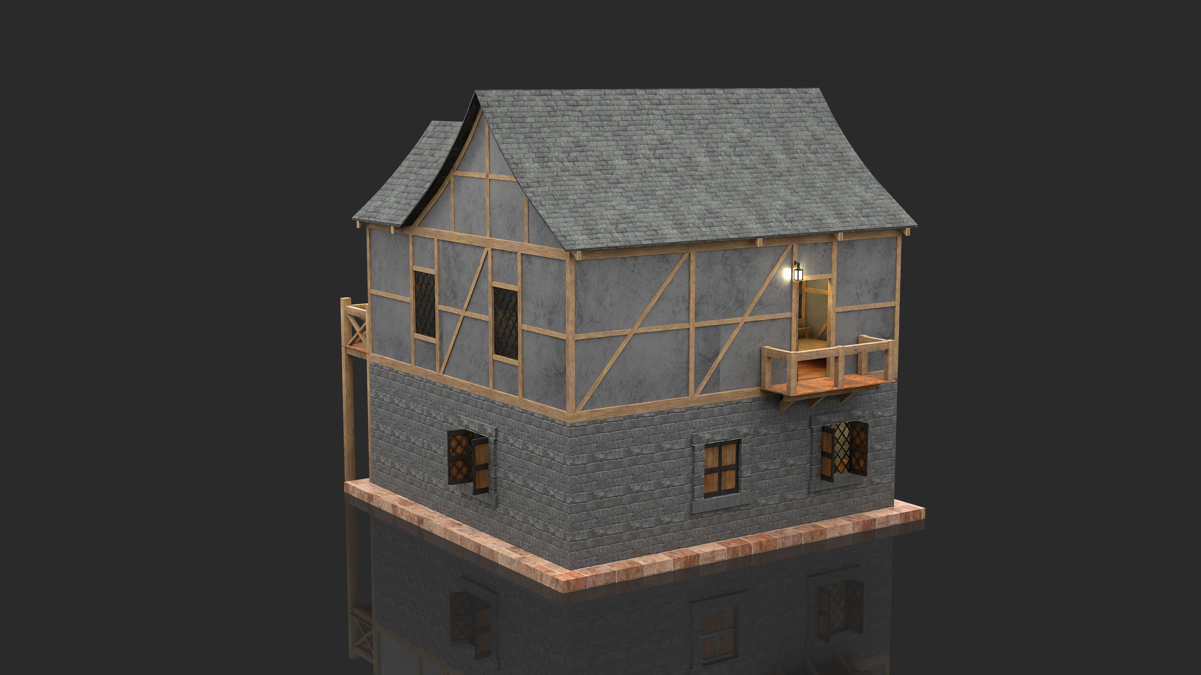 Medieval Fantasy House Low-poly 3D model_3