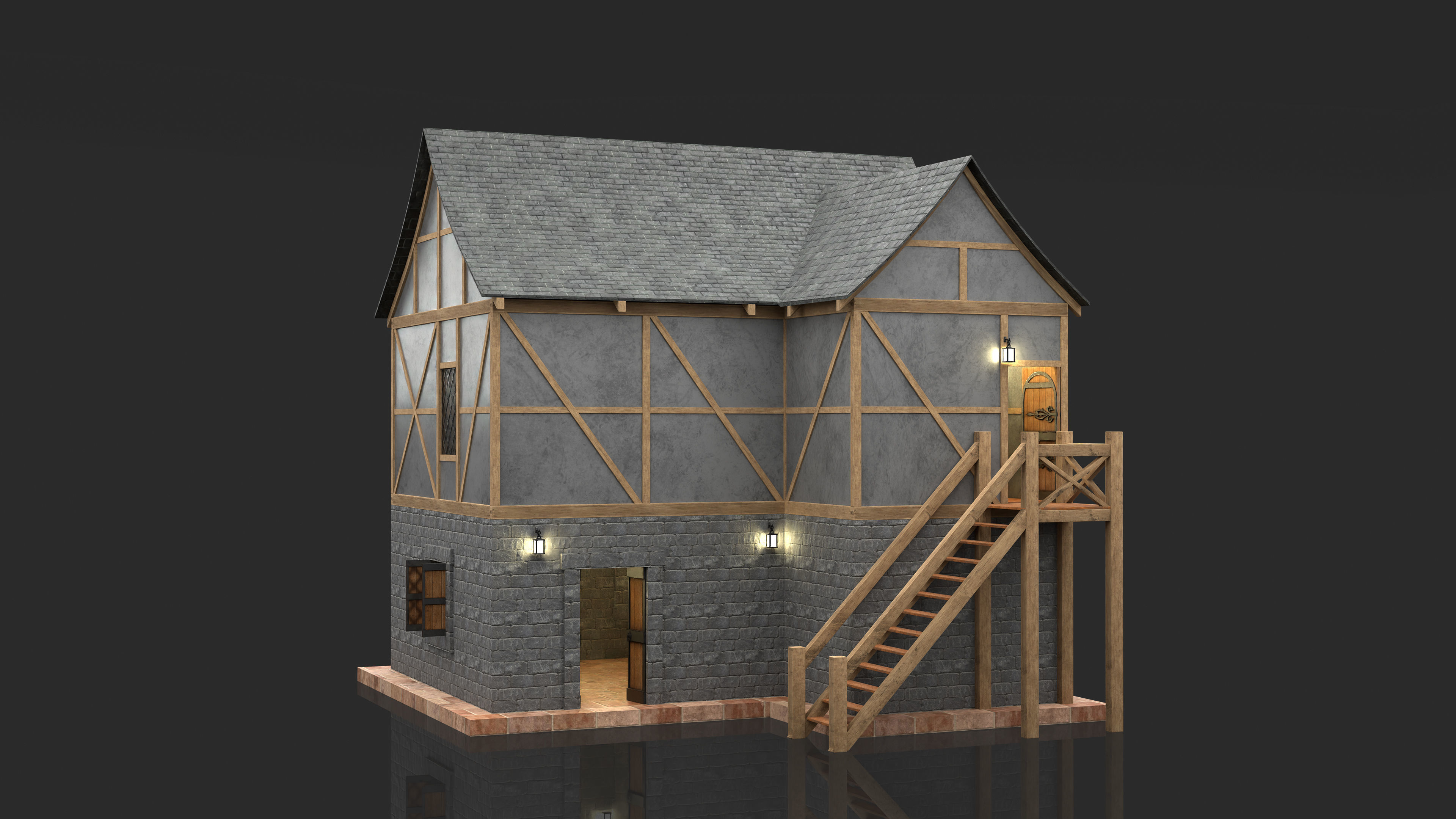 Medieval Fantasy House Low-poly 3D model_8