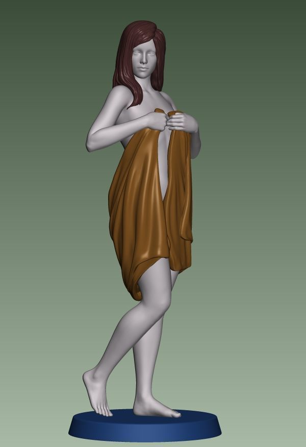 A glamorous wrapped-towel girl 3D print model_1