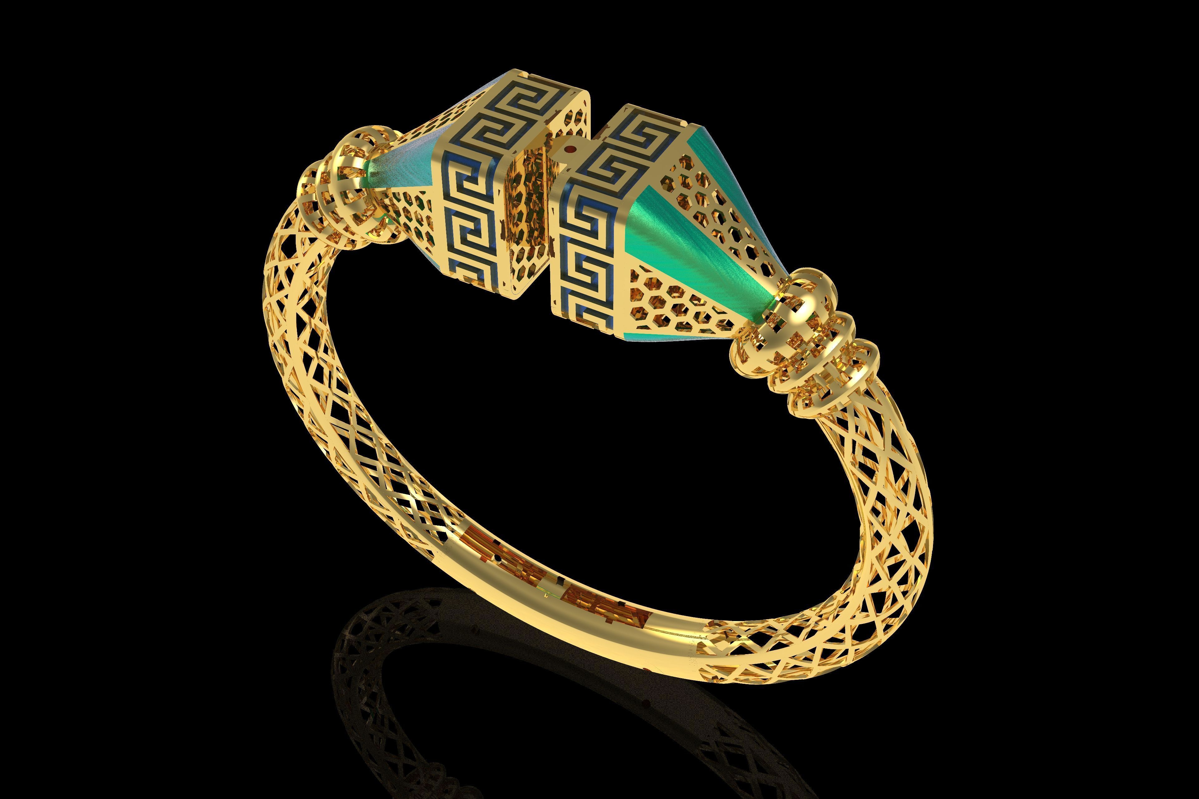 Tiraa Kada Oval Style Gold Bracelet 3D print model_1