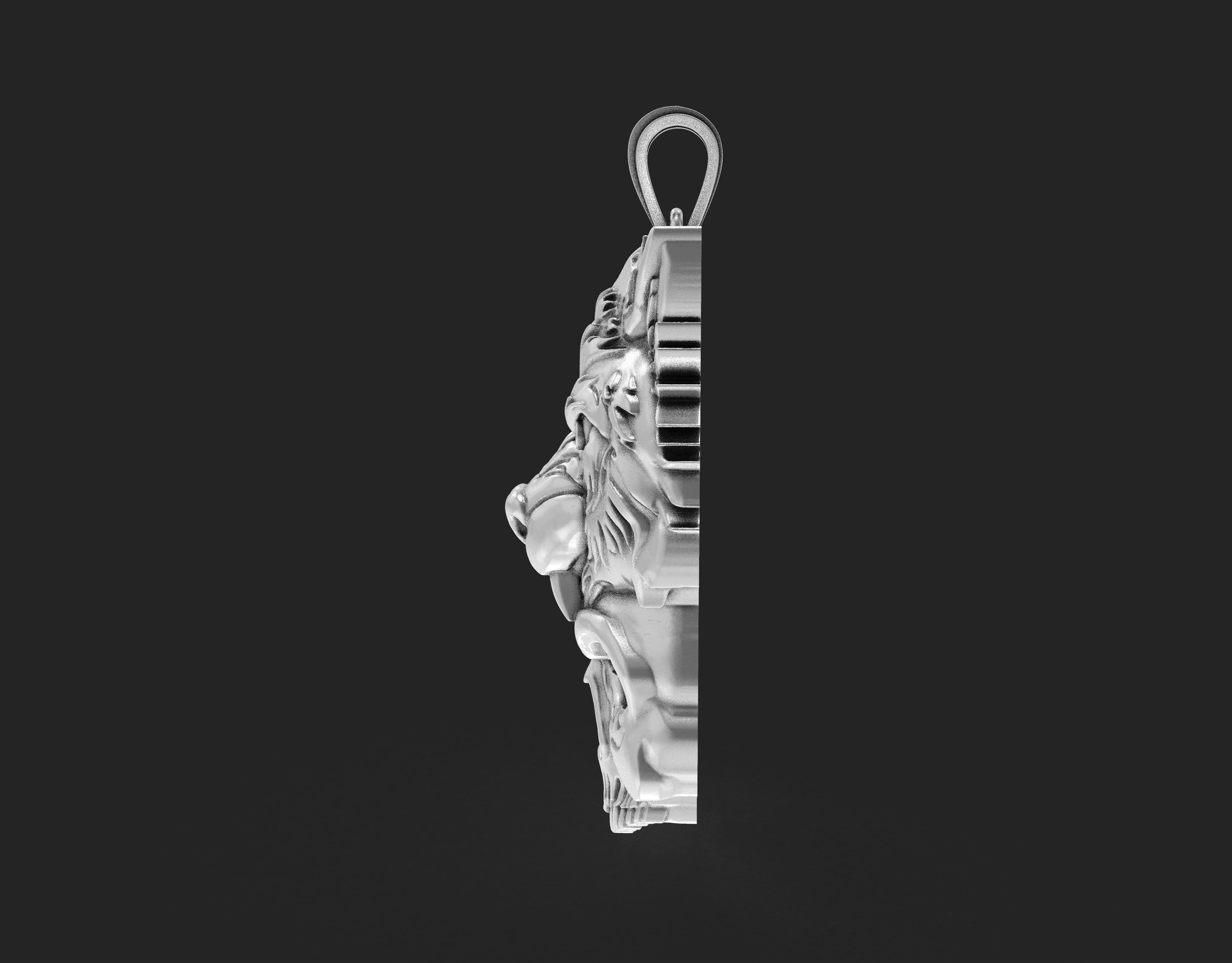 Skull Lion Gold Pendant 3D print model_6