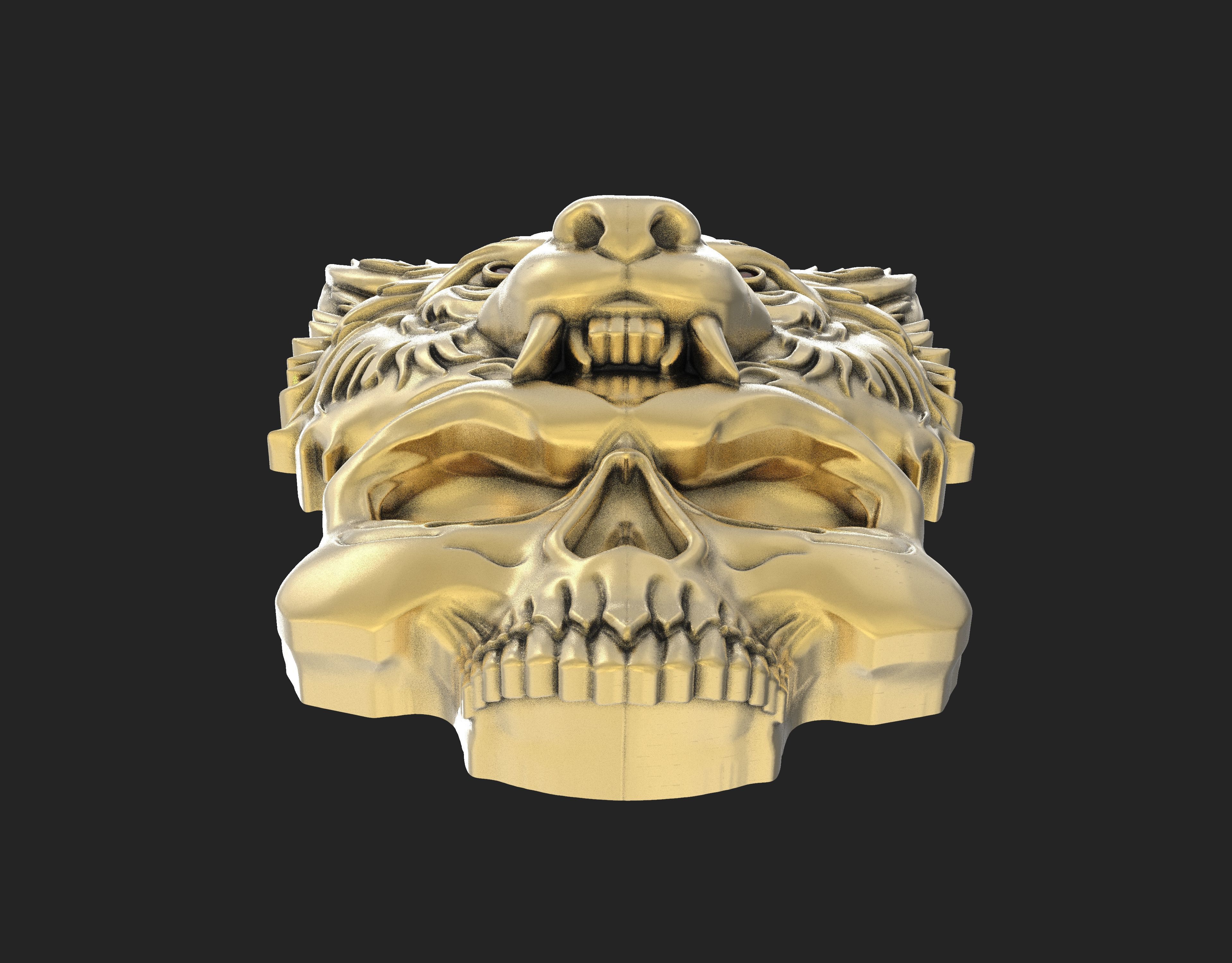 Skull Lion Gold Pendant 3D print model_4