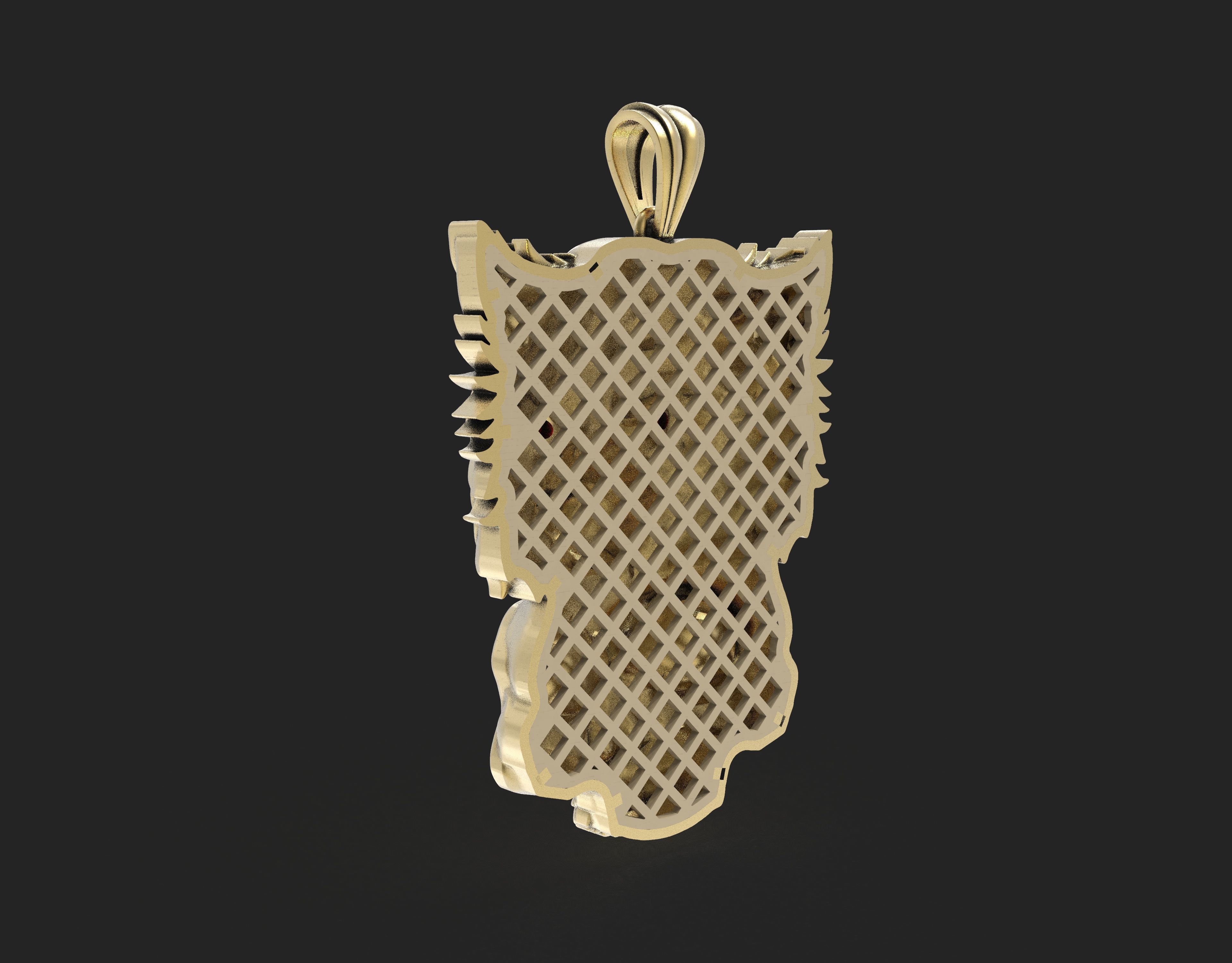 Skull Lion Gold Pendant 3D print model_3