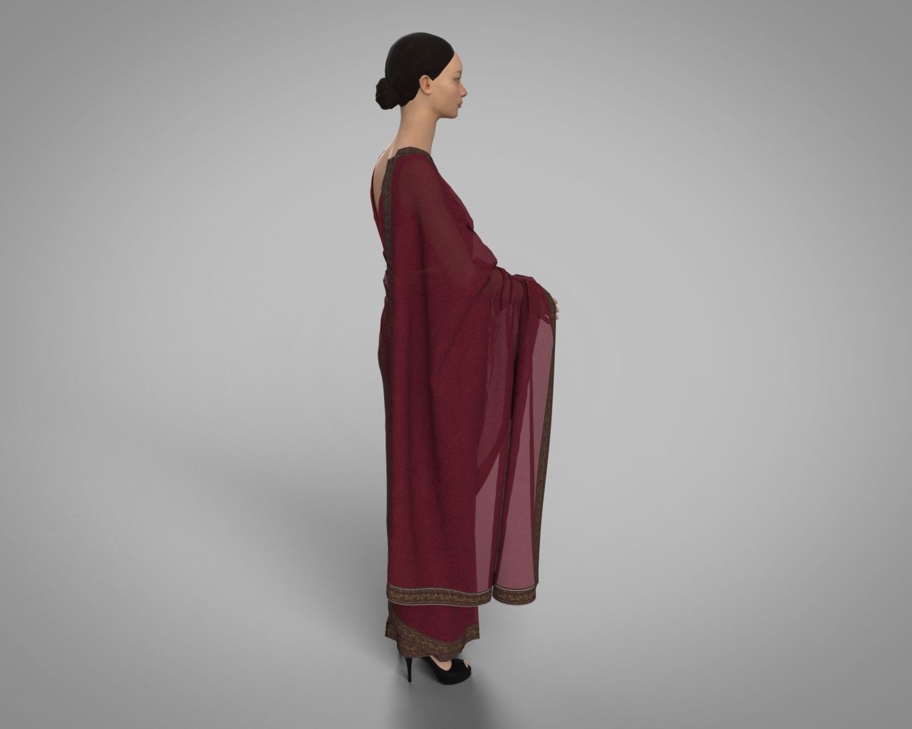 3 d Saree Model with Border Indian Traditional 3D model 3D model_7