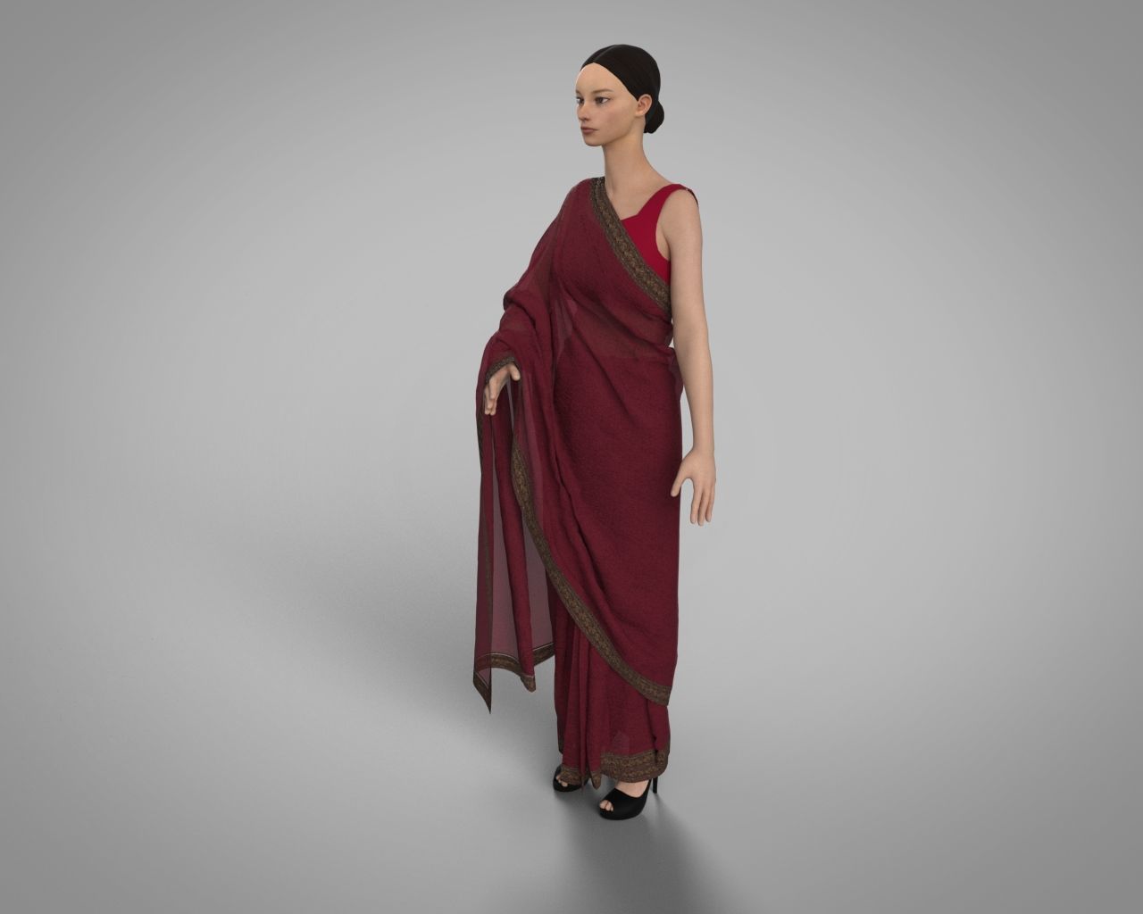 3 d Saree Model with Border Indian Traditional 3D model 3D model_4