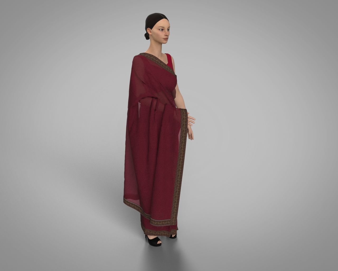 3 d Saree Model with Border Indian Traditional 3D model 3D model_5