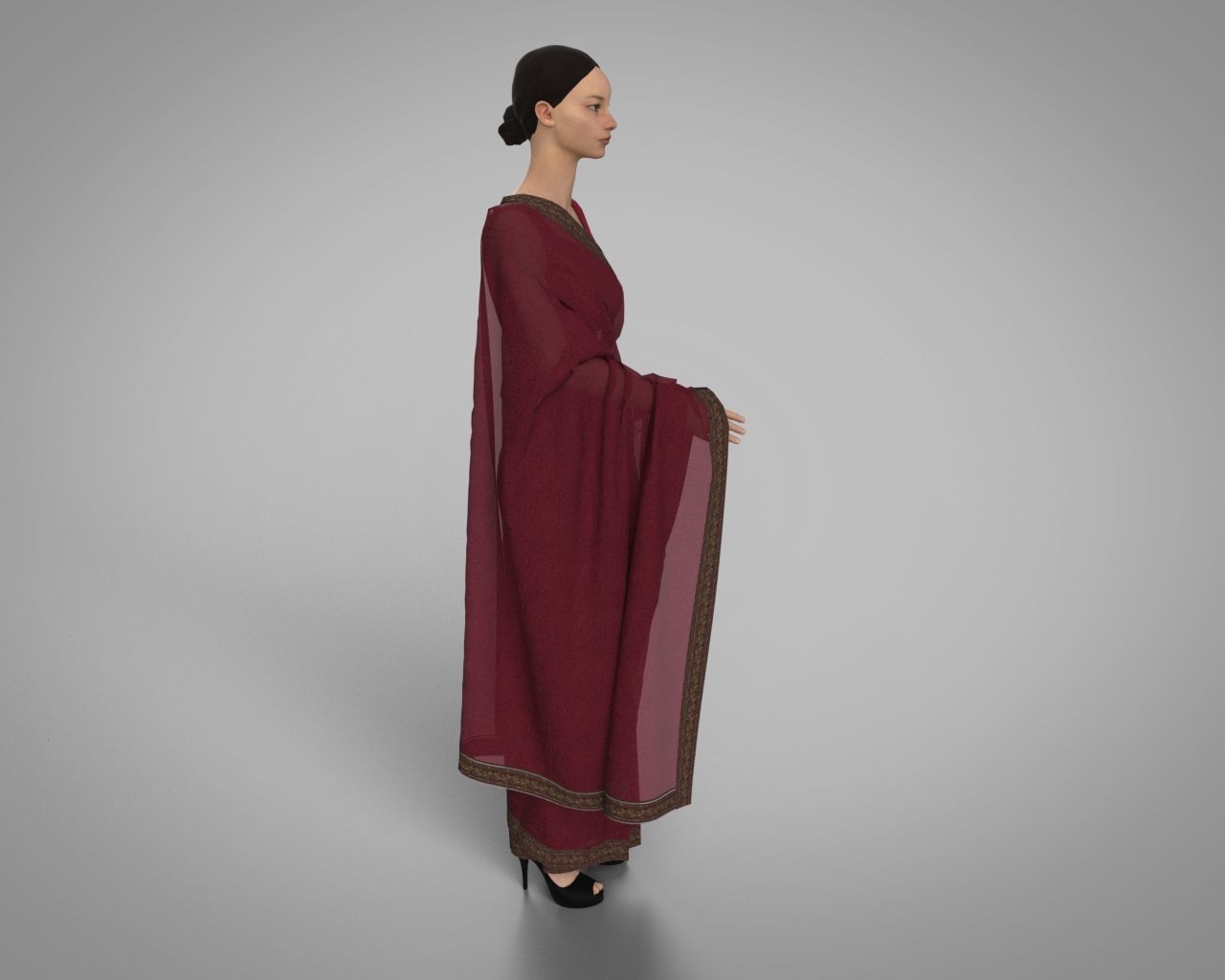 3 d Saree Model with Border Indian Traditional 3D model 3D model_6