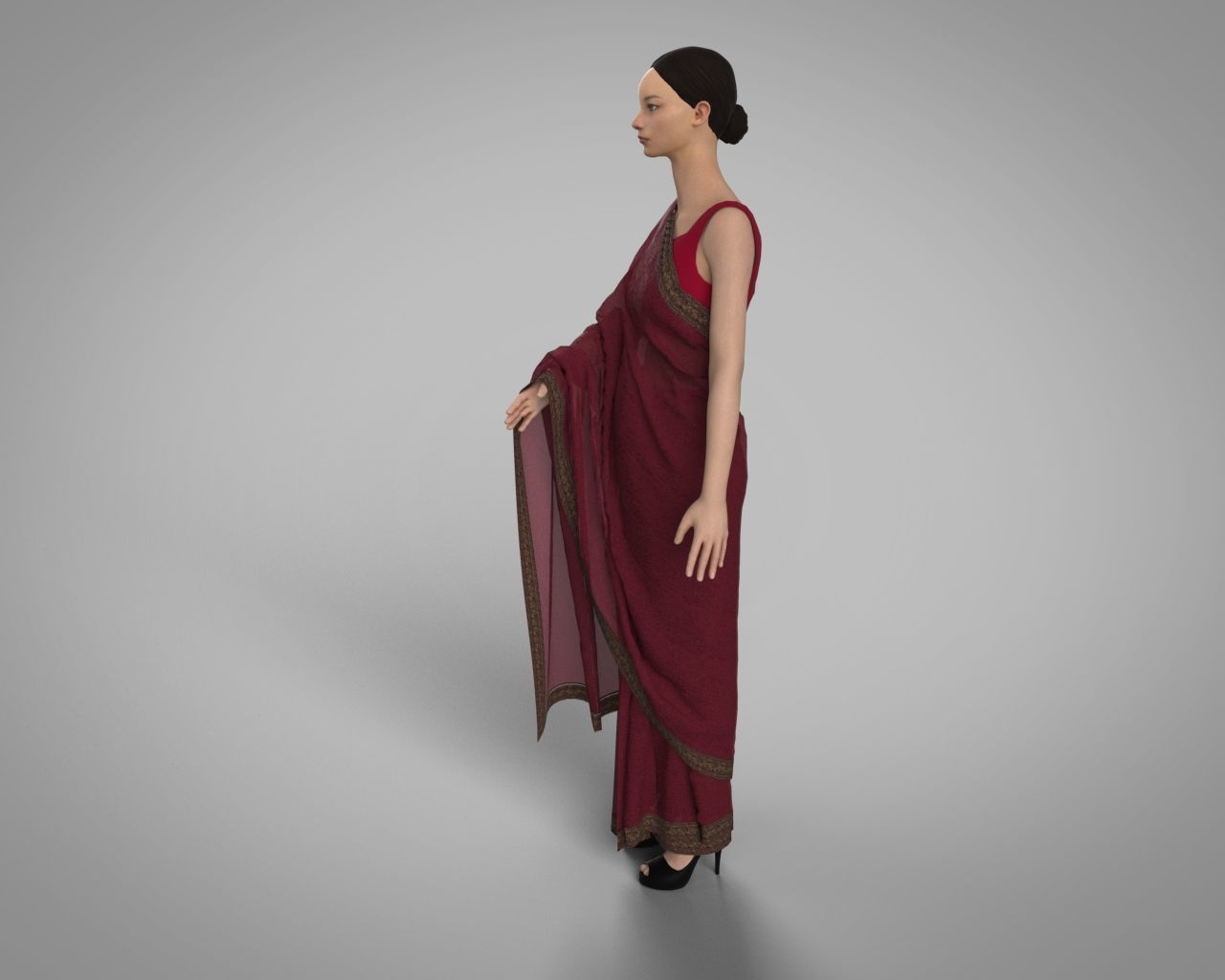 3 d Saree Model with Border Indian Traditional 3D model 3D model_3