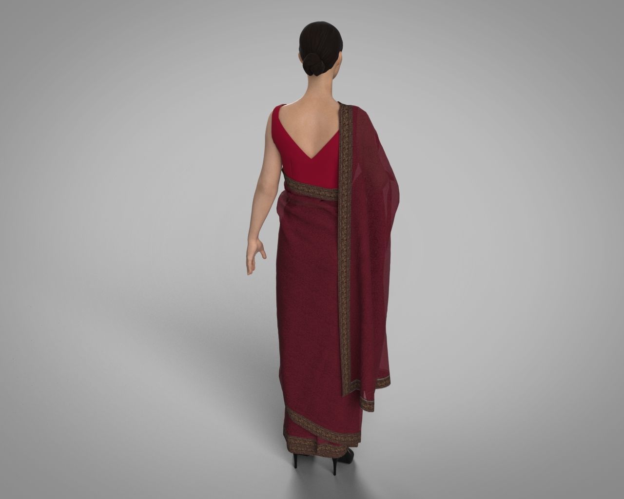 3 d Saree Model with Border Indian Traditional 3D model 3D model_9